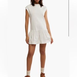 New with tags Free People Enya mixed media white cotton mini dress